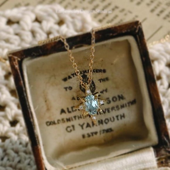 Genuine London Blue Topaz Necklace for Her Delicate Natural Crystal Pendant - Picture 1 of 8